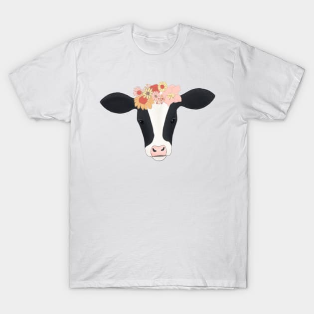 Floral Crowned Cow T-Shirt by A2Gretchen